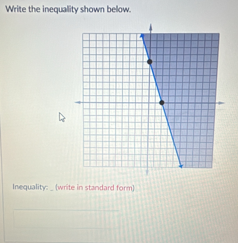 Write the inequality shown below. 
Inequality: _ (write in standard form)