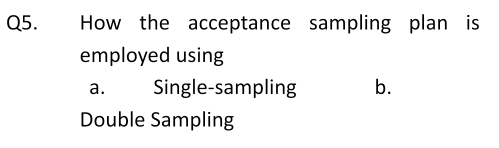 How the acceptance sampling plan is
employed using
a. Single-sampling b.
Double Sampling