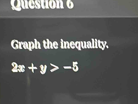 Graph the inequality.
2x+y>-5