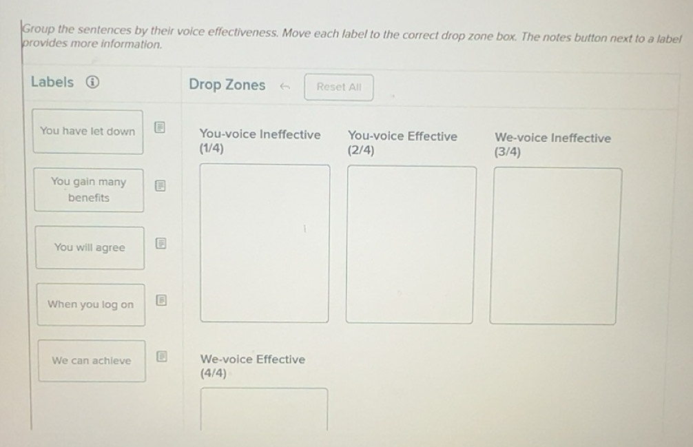 Solved: Group the sentences by their voice effectiveness. Move each ...
