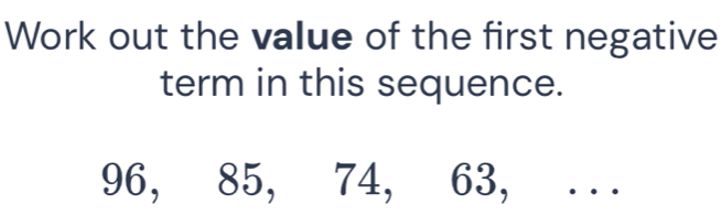 Solved: Work out the value of the first negative term in this sequence ...