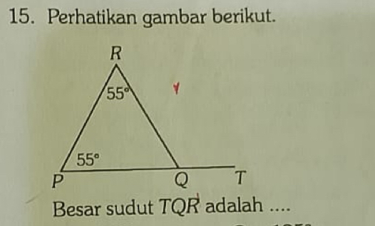 Perhatikan gambar berikut.
Besar sudut TQR adalah ....