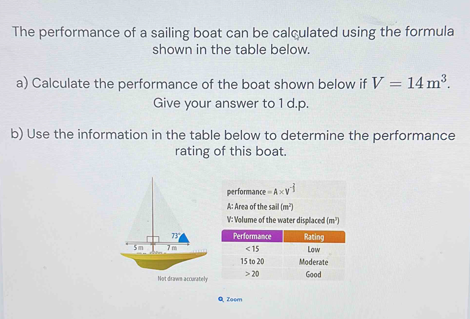Solved: The performance of a sailing boat can be calculated using the ...