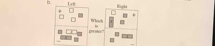 Left Right 
+ 
+ 
Which x
is
x greater?
x