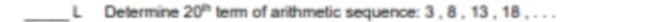 Determine 20^(th) term of arithmetic sequence: 3 , 8 , 13 , 18 , . . .