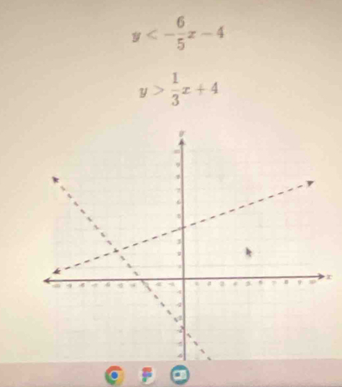 y<- 6/5 x-4
y> 1/3 x+4
r