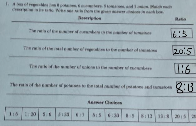 Solved: A box of vegetables has 8 potatoes, 6 cucumbers, 5 tomatoes ...