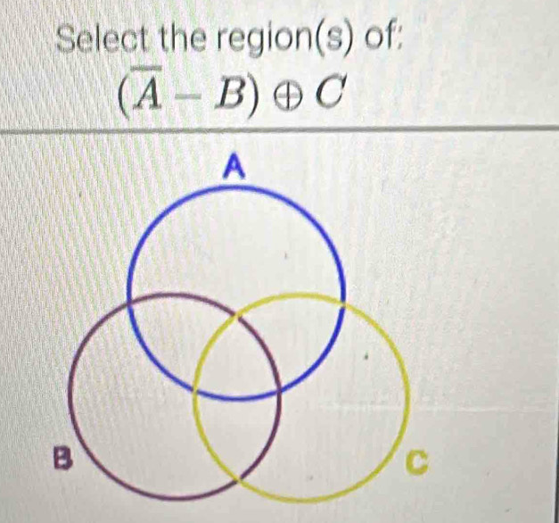 Select the region(s) of:
(overline A-B)oplus C