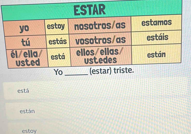 Yo_ 
está 
están 
estoy