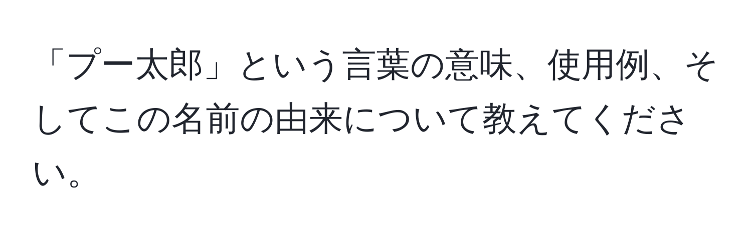 「プー太郎」という言葉の意味、使用例、そしてこの名前の由来について教えてください。