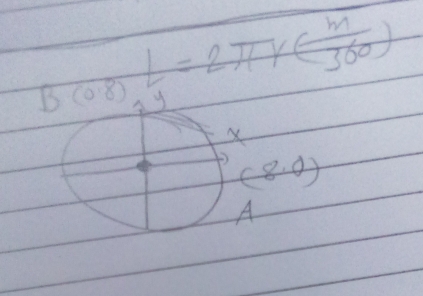 Bcos alpha =2π r( m/360 )
x
(8,0)
A