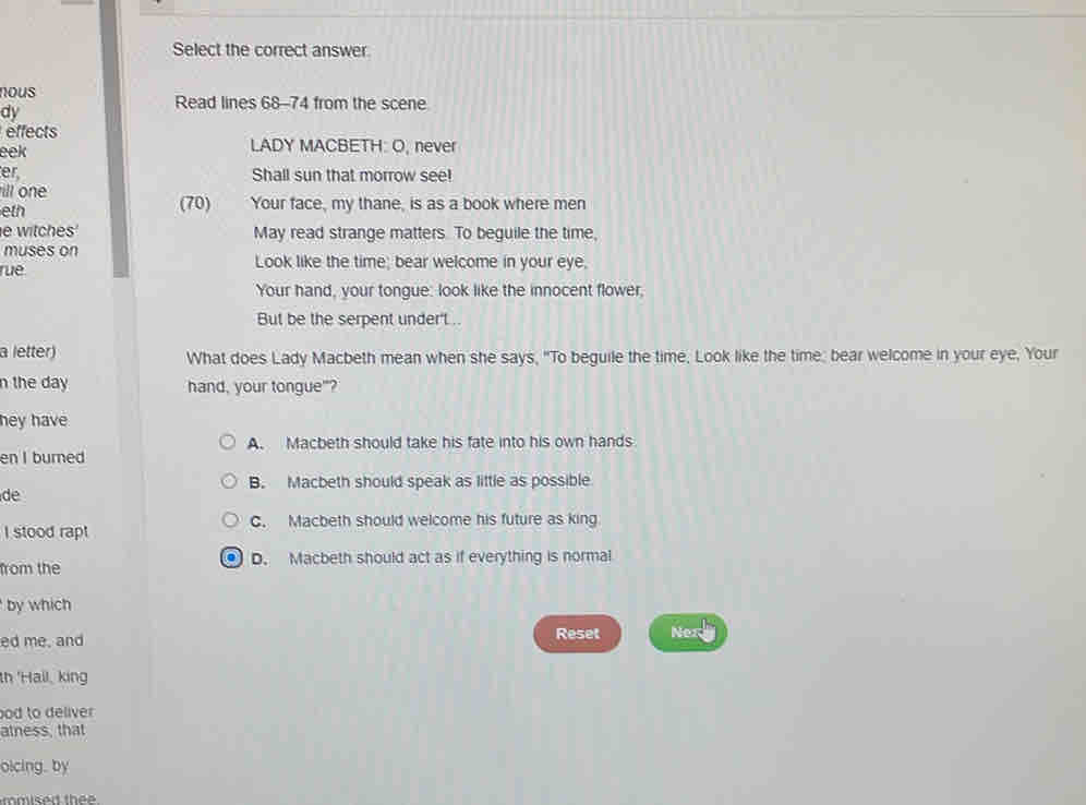 Select the correct answer. nous Read lines 68-74 from the scene dy ...