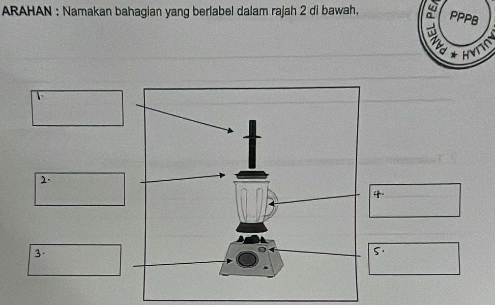 ARAHAN : Namakan bahagian yang berlabel dalam rajah 2 di bawah, 
PPPB 
HVIO 
2. 
4. 
3. 
5.