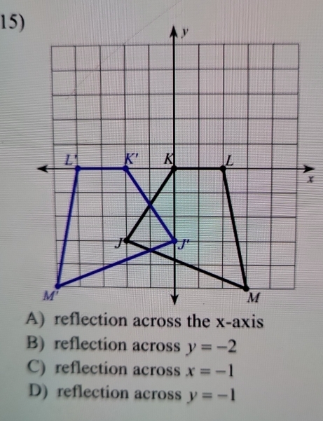 A) reflection across the x-axis
B) reflection across y=-2
C) reflection across x=-1
D) reflection across y=-1