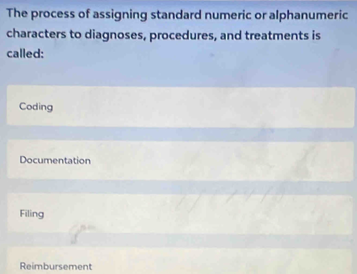 Solved: The process of assigning standard numeric or alphanumeric ...