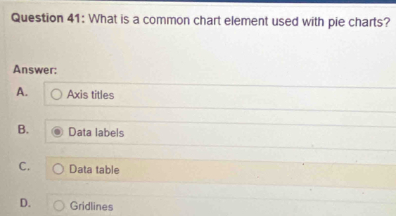 Solved: What is a common chart element used with pie charts? Answer: A ...