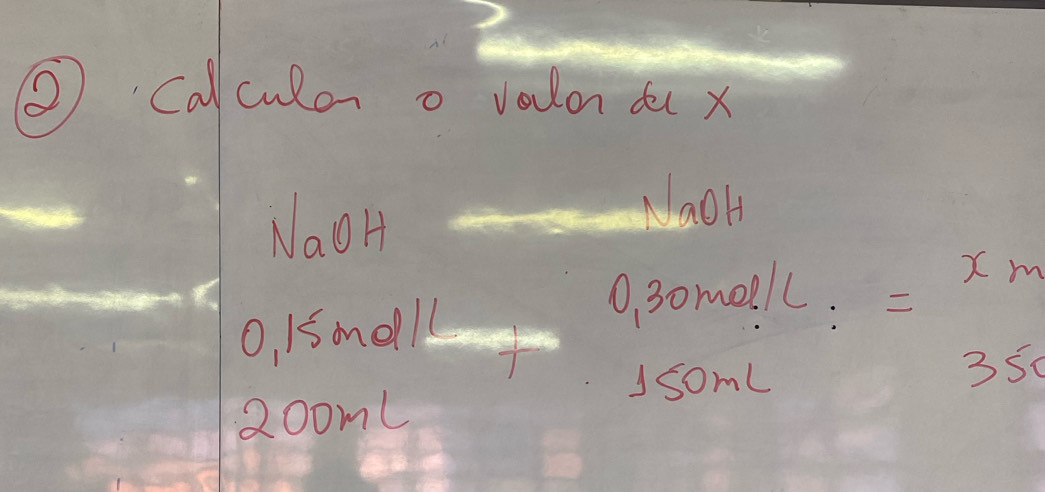 ② Callculan o valor d x
NaoH 
NaoH
0, 15mell
0, 30mell : beginarrayr xm =350endarray
soml
20omL