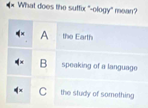 What does the suffix ''-ology'' mean?