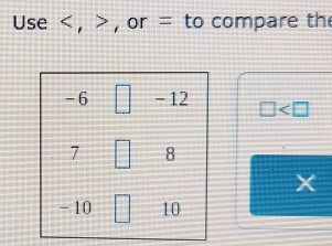 Use < , > , or = to compare th
□
X