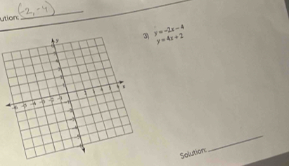 ution:
_
) y=-2x-4
y=4x+2
Solution:
_