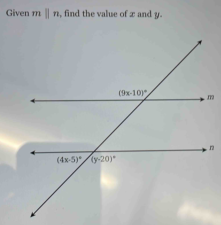 Given mparallel n , find the value of x and y.
n