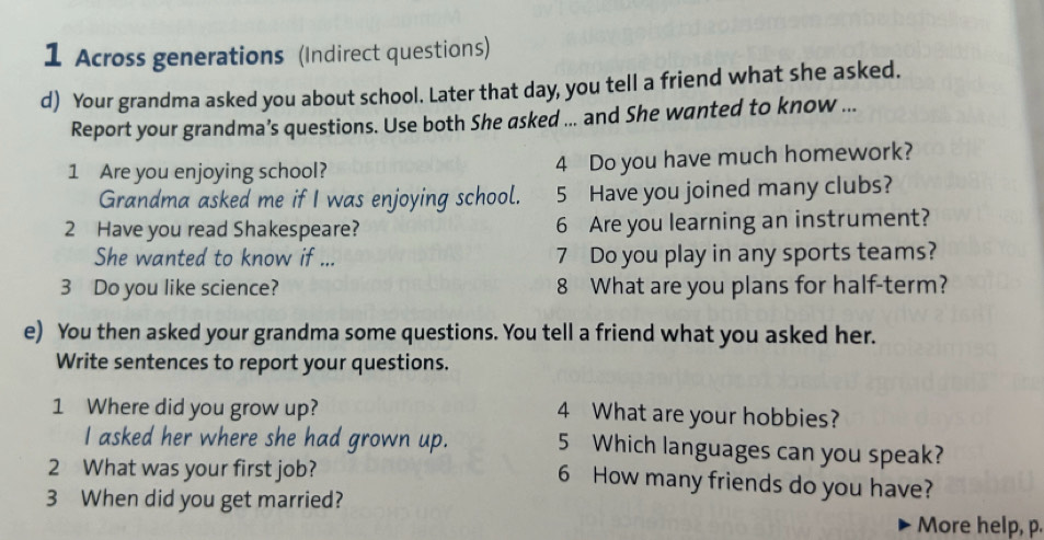Gelöst:Across generations (Indirect questions) d) Your grandma asked ...