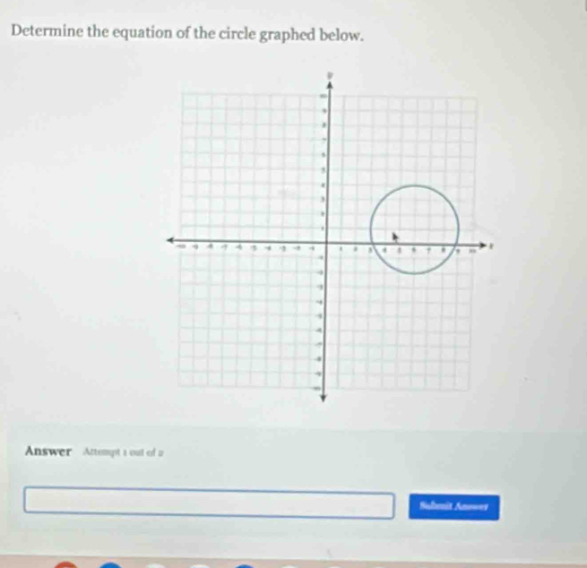 Determine the equation of the circle graphed below. 
Answer Artempt a out of 2 
Halmit Anower