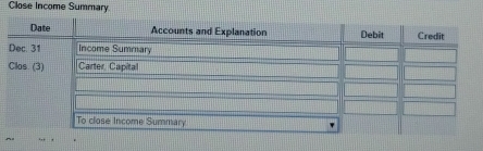 Close Income Summary.