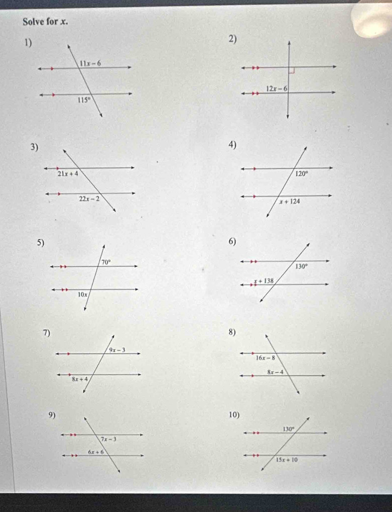 Solve for x.
1)
3)
5)
7)
9)10)