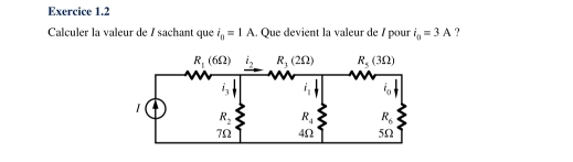 Calculer la valeur de / sachant que i_0=1A. Que devient la valeur de / pour i_0=3A ?