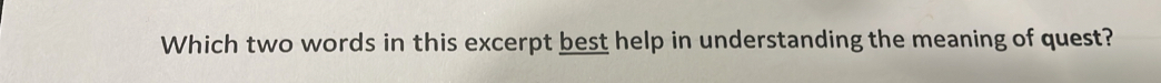 Which two words in this excerpt best help in understanding the meaning of quest?