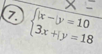 beginarrayl x-y=10 3x+|y=18endarray.