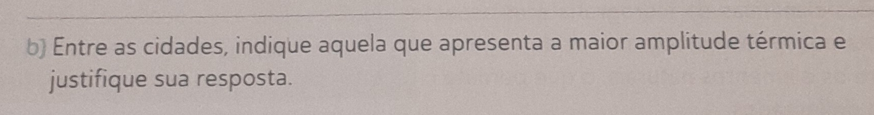 Entre as cidades, indique aquela que apresenta a maior amplitude térmica e 
justifique sua resposta.