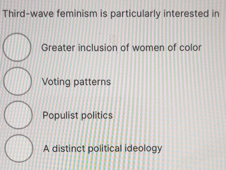 Solved: Third-wave feminism is particularly interested in Greater ...