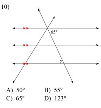 A) 50° B) 55°
C) 65° D) 123°