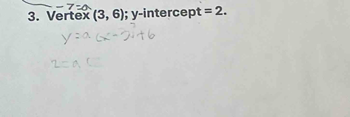 Vertex (3,6); y-intercept =2.