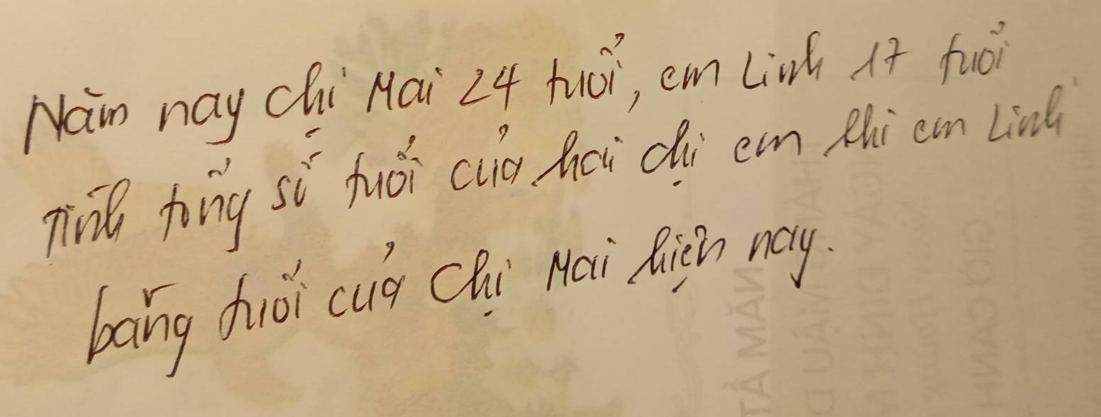 Nain nay chi Mai 24 huoi, em Lirh it fuo 
ni tong sì huǒi cuo hoi dù en thi ean Li 
bang fiǒi cug Chi Mai Aign may