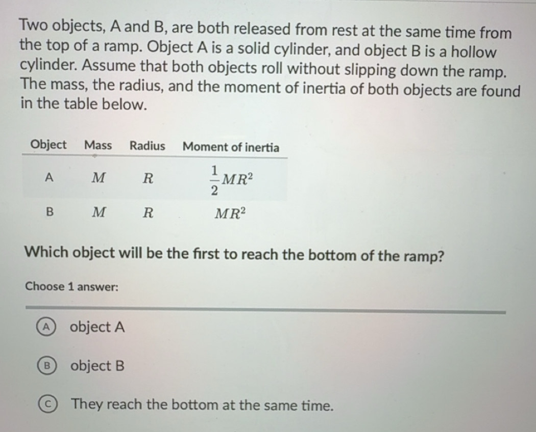 Solved: Two objects, A and B, are both released from rest at the same ...