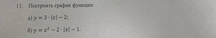 Посτроиτь график фунκции:
a) y=3· |x|-2; 
6) y=x^2-2· |x|-1.