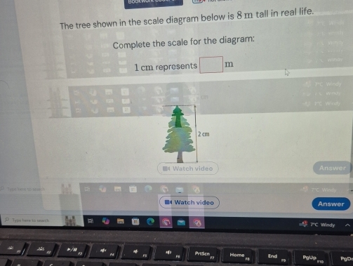 Solved: The tree shown in the scale diagram below is 8m tall in real ...
