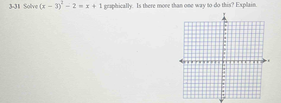 3-31 Solve (x-3)^2-2=x+1 graphically. Is there more than one way to do this? Explain.