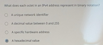 Solved: What does each octet in an IPv4 address represent in binary ...
