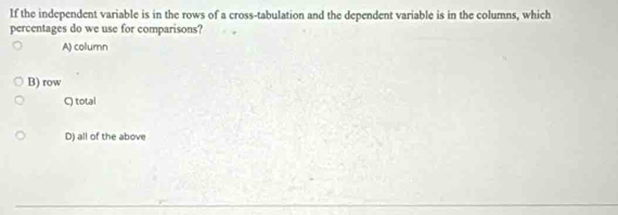 Solved: If the independent variable is in the rows of a cross ...