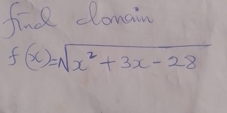 find dlomain
f(x)=sqrt(x^2+3x-28)