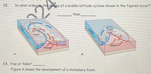 Solved: In what order do the stages of a middle-latitude cyclone shown ...