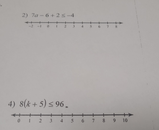 7a-6+2≤ -4
4) 8(k+5)≤ 96