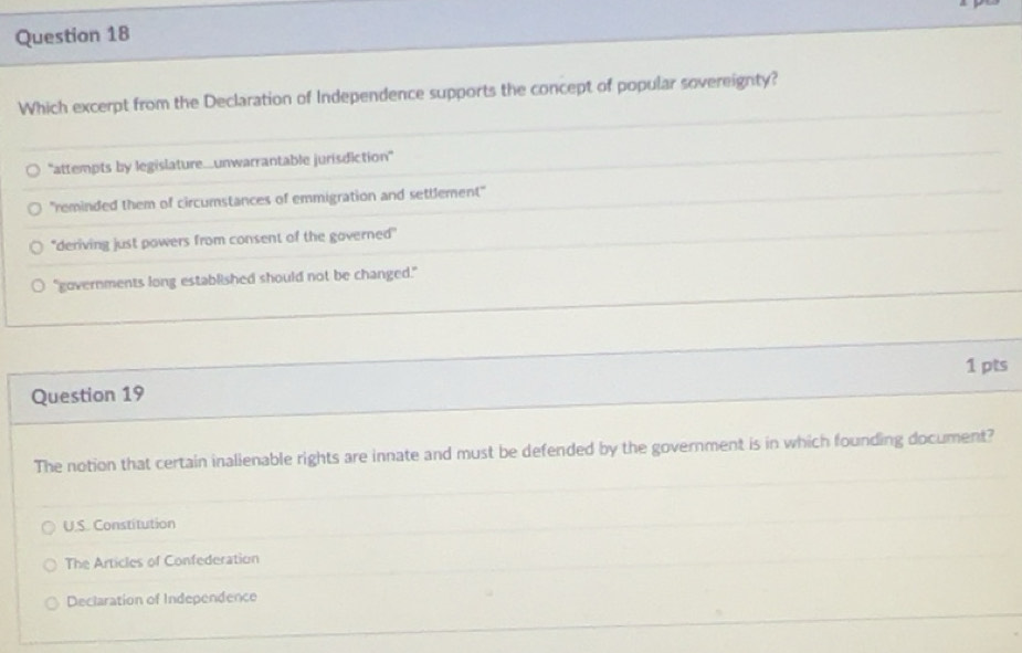 Solved: Which excerpt from the Declaration of Independence supports the ...