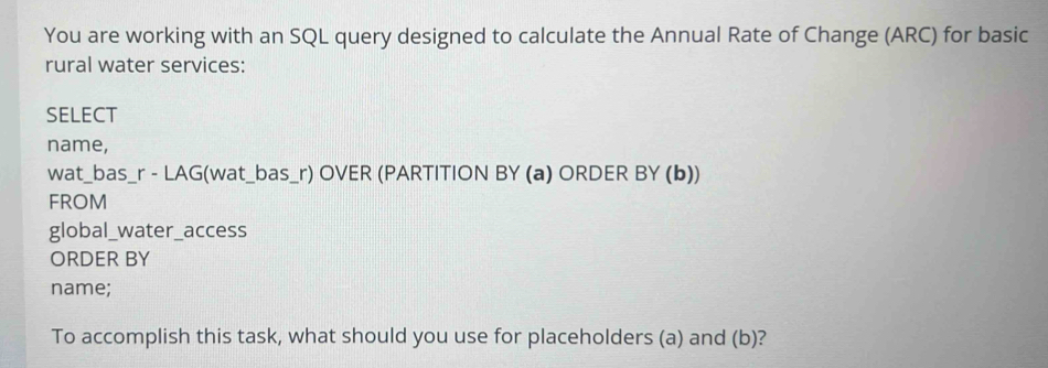 Solved: You are working with an SQL query designed to calculate the ...