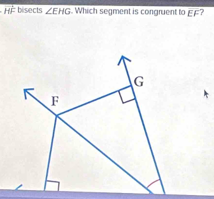 vector HF bisects ∠ EHG. Which segment is congruent to overline EF ?