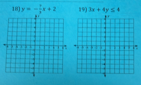 y=- 7/3 x+2 19) 3x+4y≤ 4